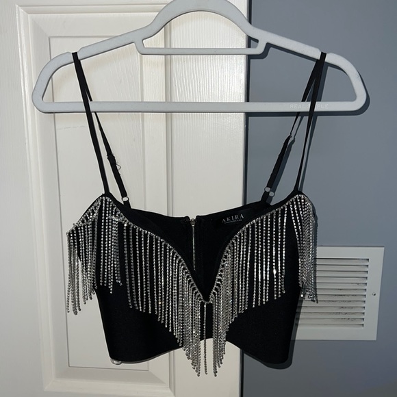 AKIRA Tops - Rhinestone Plunge Crop Tank Top